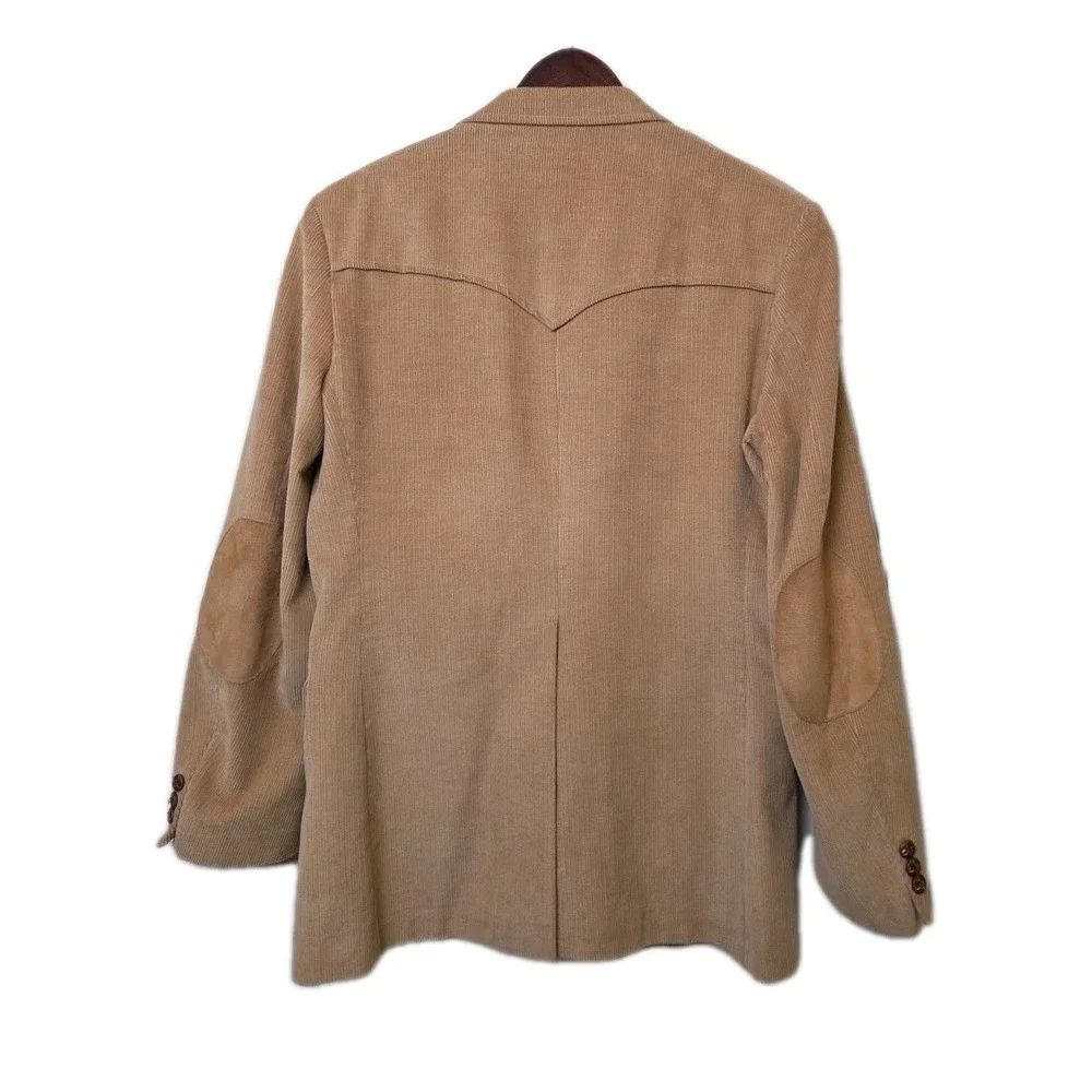Vtg 70s Wrangler Western Corduroy Jacket Elbow Patch Tan Sport Coat Blazer Sz 40